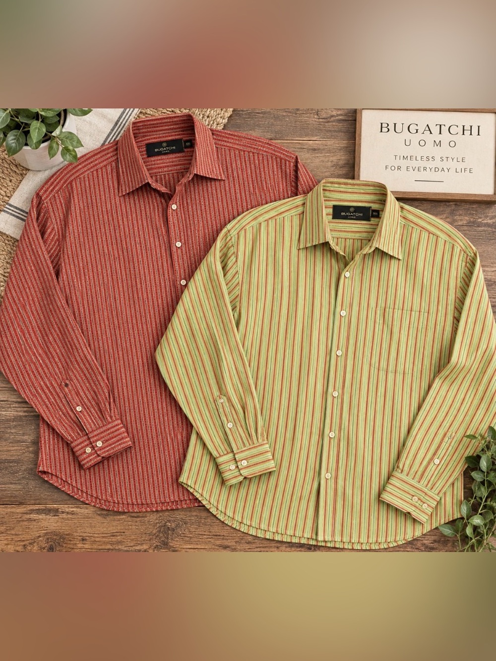Bugatchi Uomo XXL Men’s Shirt Lot 2 Modal Striped Button Down Long Sleeve